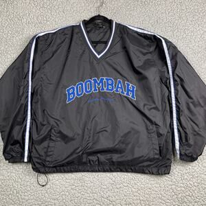 Boombah Warm Up Nylon Pullover Mens XL Black V-Neck Windbreaker Blue Stripe
